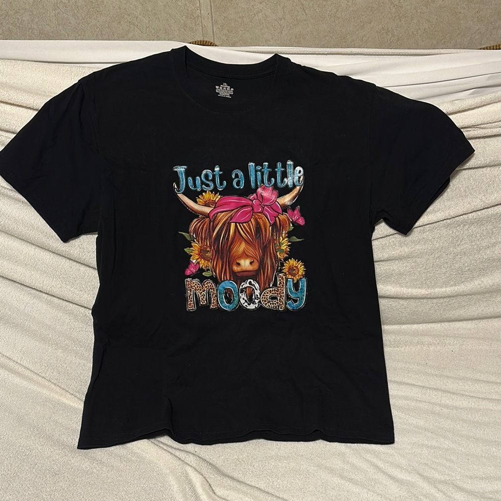 Women’s Black Shirt with Colorful Graphic-Just A Little Moody
